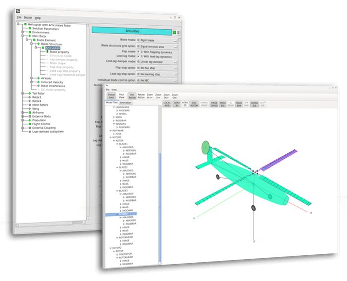 A demonstration of the FLIGHTLAB Model Editor building a rotorcraft model