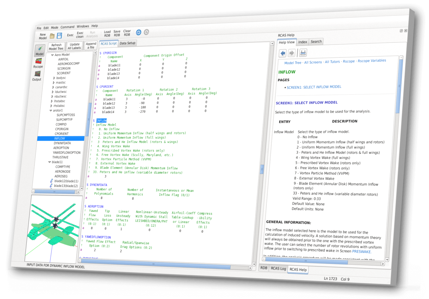 Demonstration of GRCAS Model Editor enabling users to input data for rotorcraft model analysis